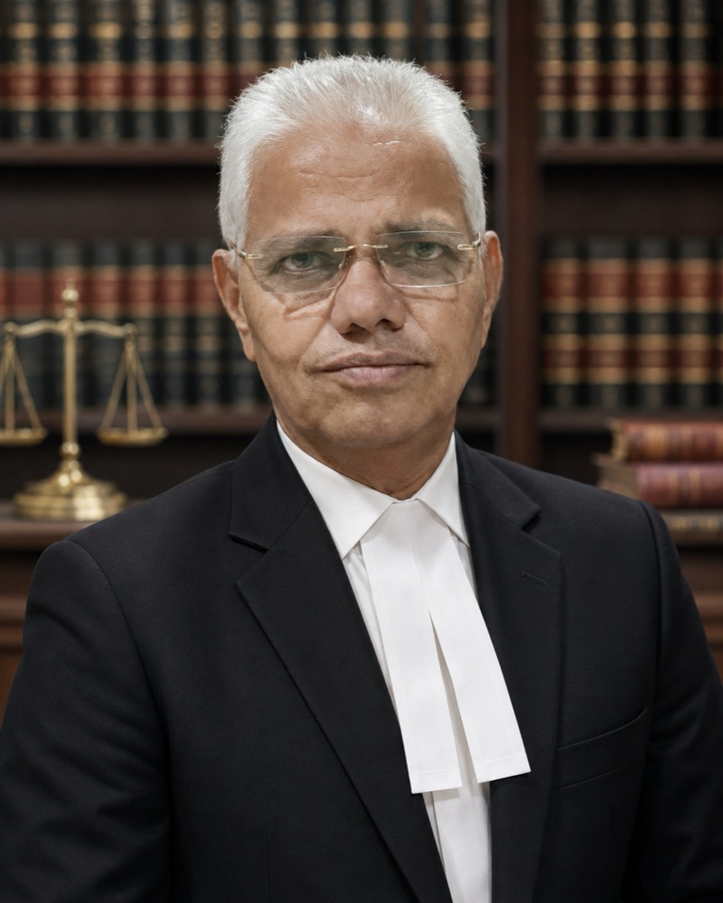 Advocate Kamal Shrimali, Senior Advocate in Falna, Rajasthan, in court robes before his law library